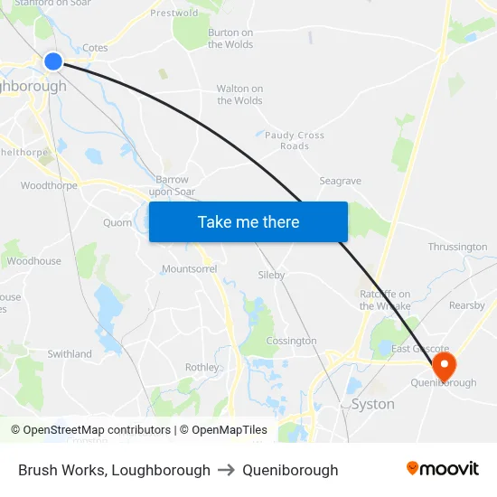 Brush Works, Loughborough to Queniborough map
