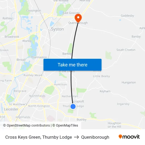 Cross Keys Green, Thurnby Lodge to Queniborough map