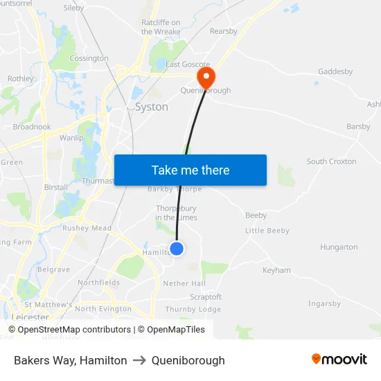 Bakers Way, Hamilton to Queniborough map