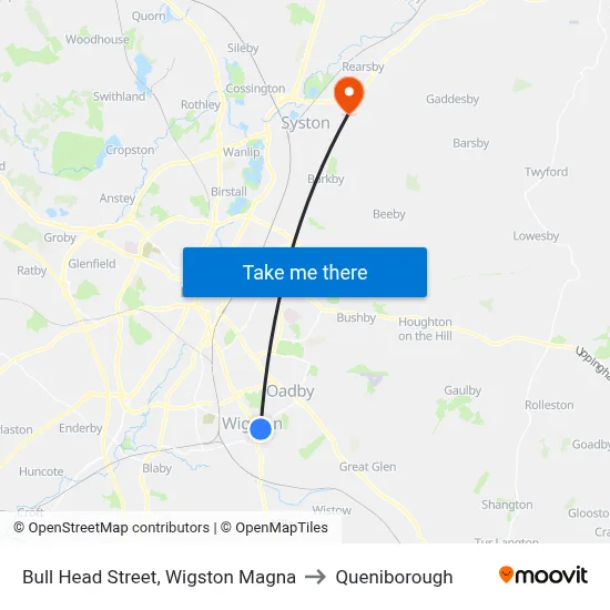 Bull Head Street, Wigston Magna to Queniborough map