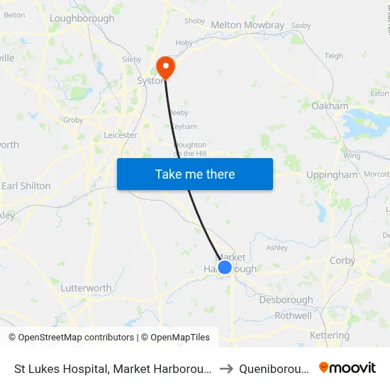 St Lukes Hospital, Market Harborough to Queniborough map