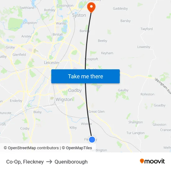 Co-Op, Fleckney to Queniborough map