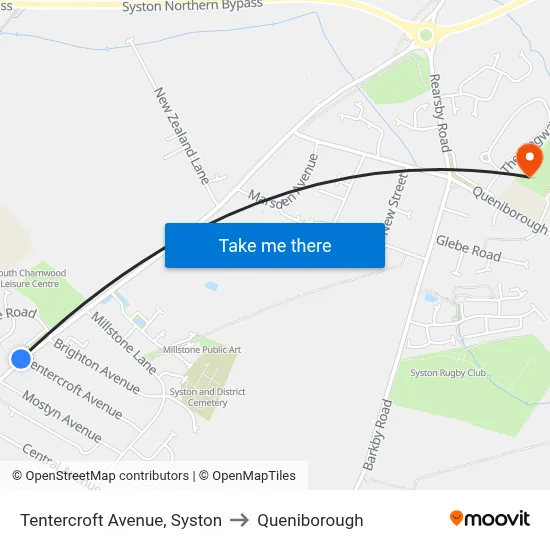 Tentercroft Avenue, Syston to Queniborough map
