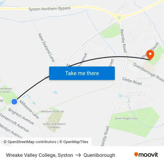 Wreake Valley College, Syston to Queniborough map