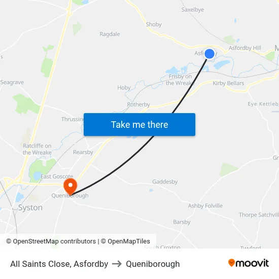 All Saints Close, Asfordby to Queniborough map