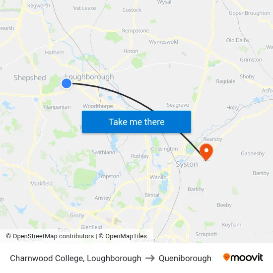 Charnwood College, Loughborough to Queniborough map