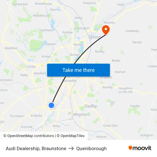 Audi Dealership, Braunstone to Queniborough map