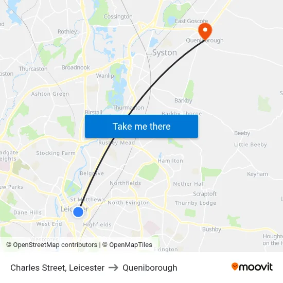 Charles Street, Leicester to Queniborough map