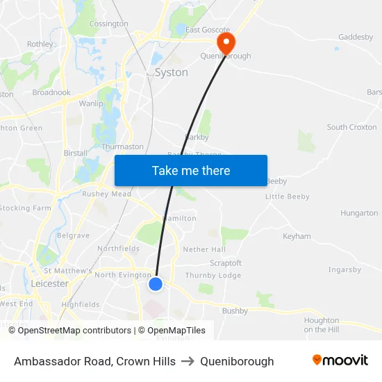 Ambassador Road, Crown Hills to Queniborough map