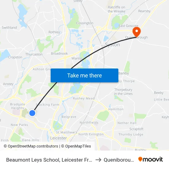 Beaumont Leys School, Leicester Frith to Queniborough map
