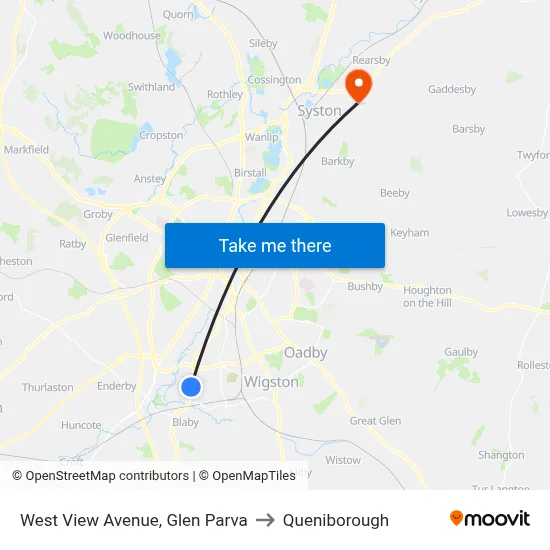 West View Avenue, Glen Parva to Queniborough map