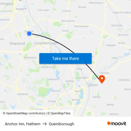Anchor Inn, Hathern to Queniborough map