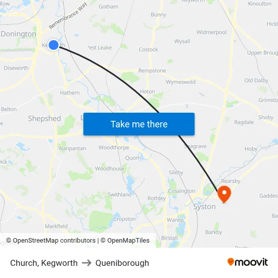 Church, Kegworth to Queniborough map