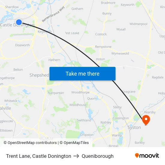 Trent Lane, Castle Donington to Queniborough map