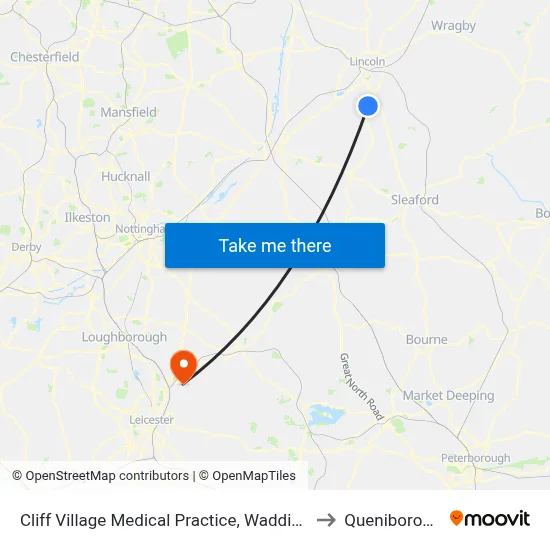 Cliff Village Medical Practice, Waddington to Queniborough map