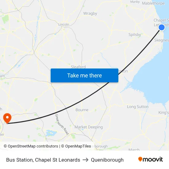 Bus Station, Chapel St Leonards to Queniborough map