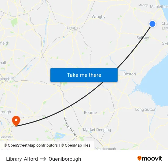 Library, Alford to Queniborough map