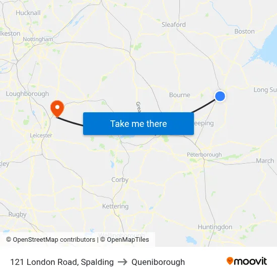 121 London Road, Spalding to Queniborough map