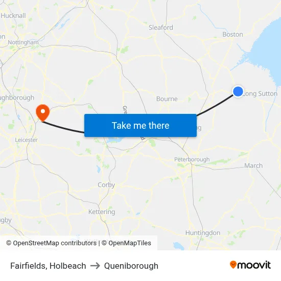 Fairfields, Holbeach to Queniborough map