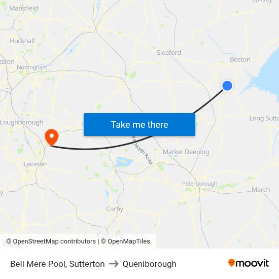 Bell Mere Pool, Sutterton to Queniborough map