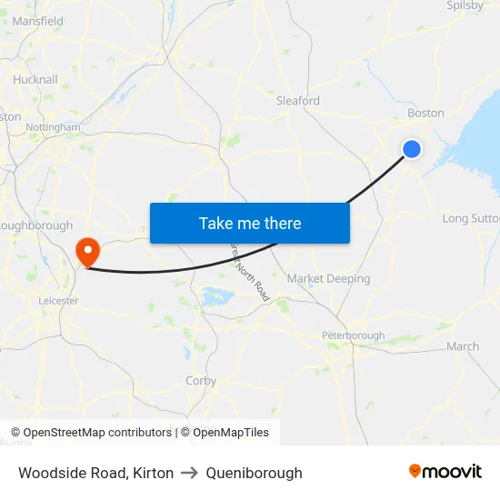 Woodside Road, Kirton to Queniborough map
