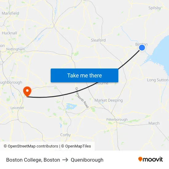 Boston College, Boston to Queniborough map