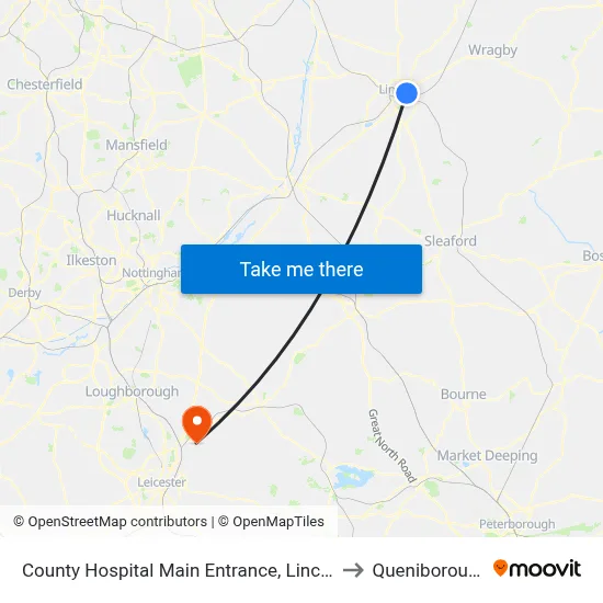 County Hospital Main Entrance, Lincoln to Queniborough map