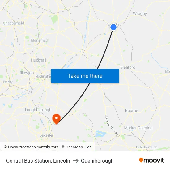 Central Bus Station, Lincoln to Queniborough map
