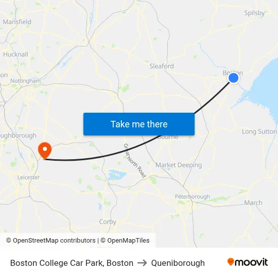 Boston College Car Park, Boston to Queniborough map