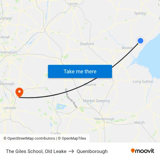The Giles School, Old Leake to Queniborough map