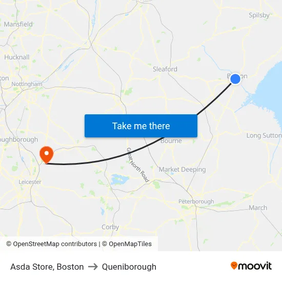 Asda Store, Boston to Queniborough map