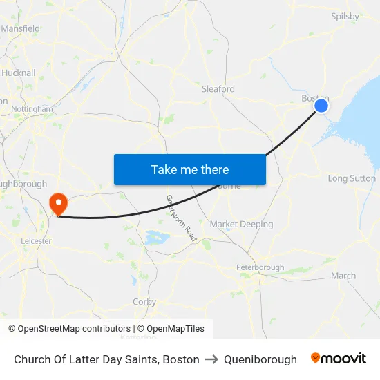 Church Of Latter Day Saints, Boston to Queniborough map