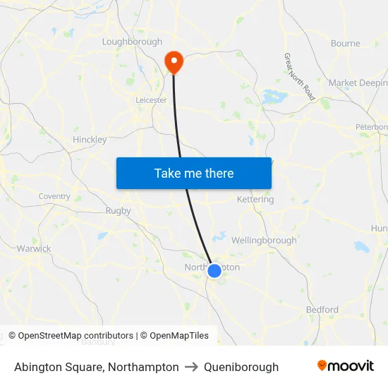 Abington Square, Northampton to Queniborough map