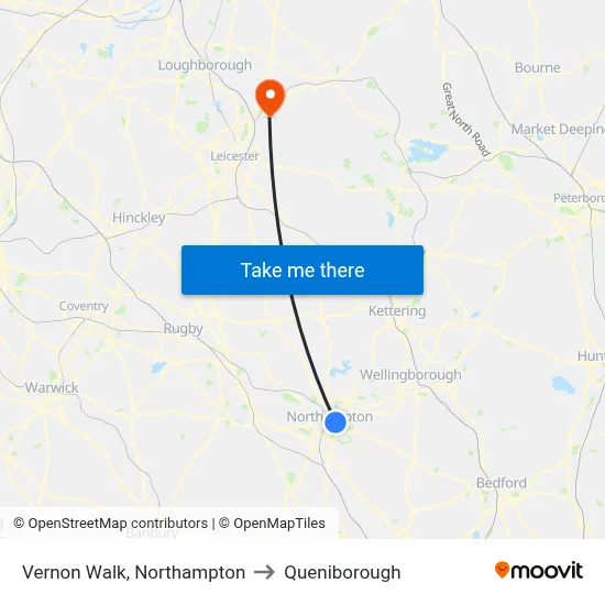 Vernon Walk, Northampton to Queniborough map