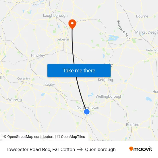 Towcester Road Rec, Far Cotton to Queniborough map