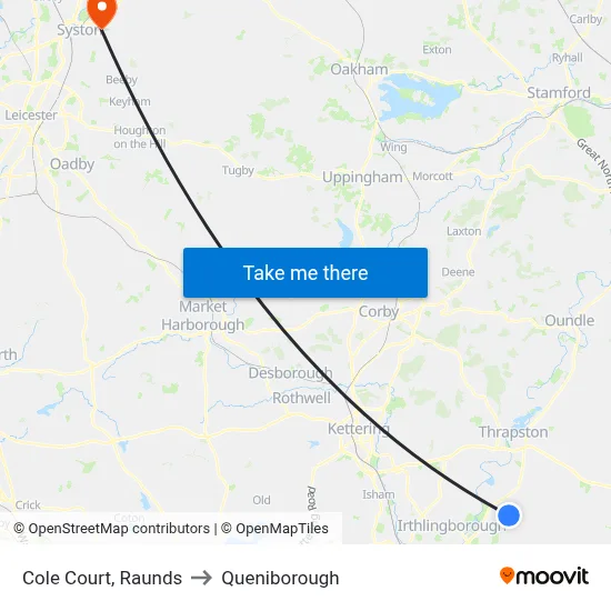Cole Court, Raunds to Queniborough map