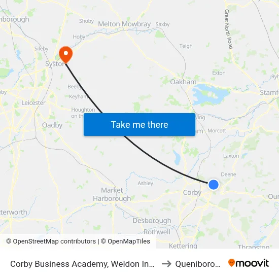 Corby Business Academy, Weldon Industry to Queniborough map