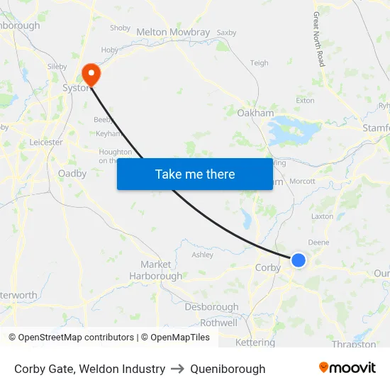 Corby Gate, Weldon Industry to Queniborough map