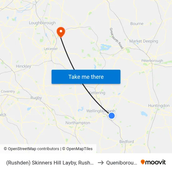 (Rushden) Skinners Hill Layby, Rushden to Queniborough map