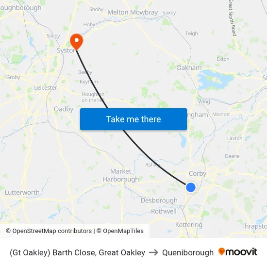 (Gt Oakley) Barth Close, Great Oakley to Queniborough map