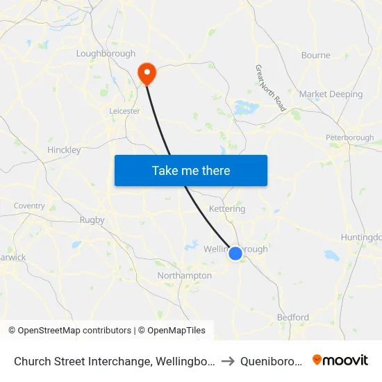 Church Street Interchange, Wellingborough to Queniborough map
