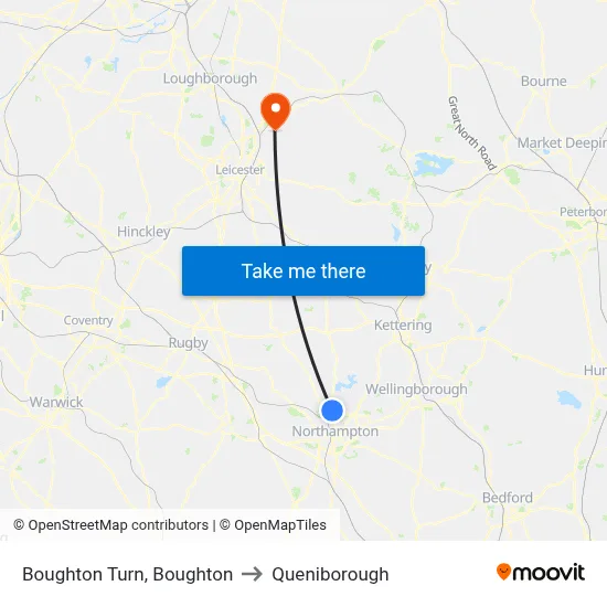 Boughton Turn, Boughton to Queniborough map