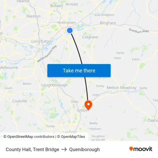 County Hall, Trent Bridge to Queniborough map