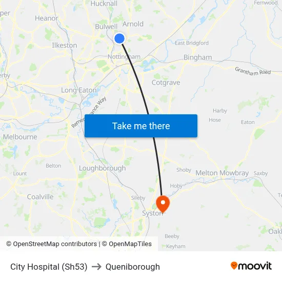 City Hospital (Sh53) to Queniborough map
