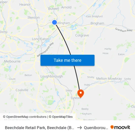 Beechdale Retail Park, Beechdale (Be01) to Queniborough map