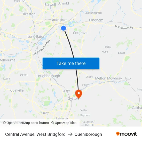 Central Avenue, West Bridgford to Queniborough map