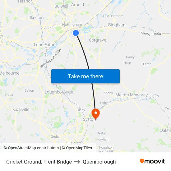Cricket Ground, Trent Bridge to Queniborough map