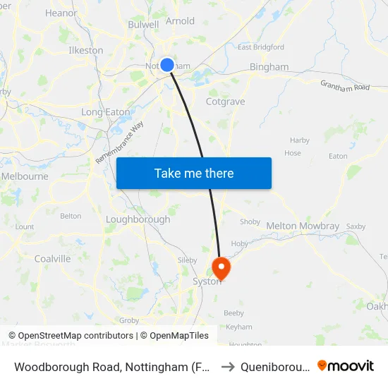 Woodborough Road, Nottingham (Fo01) to Queniborough map