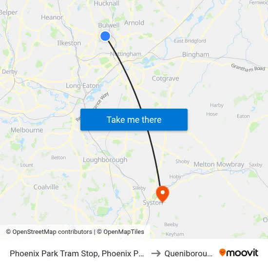Phoenix Park Tram Stop, Phoenix Park to Queniborough map
