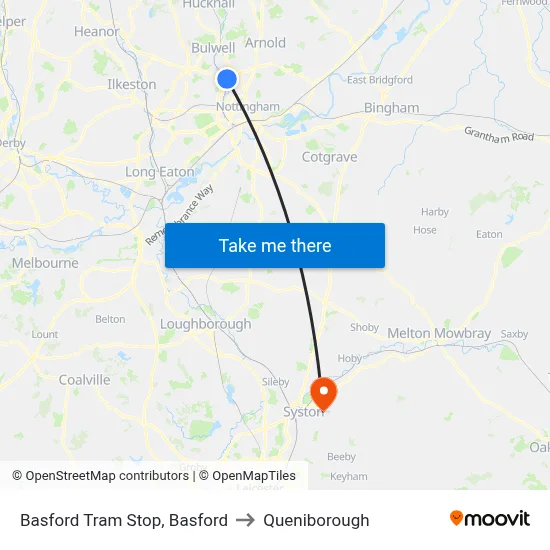 Basford Tram Stop, Basford to Queniborough map